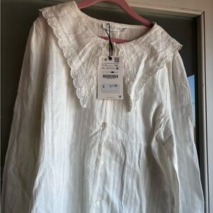 Zara Ivory Lace Trim Blouse